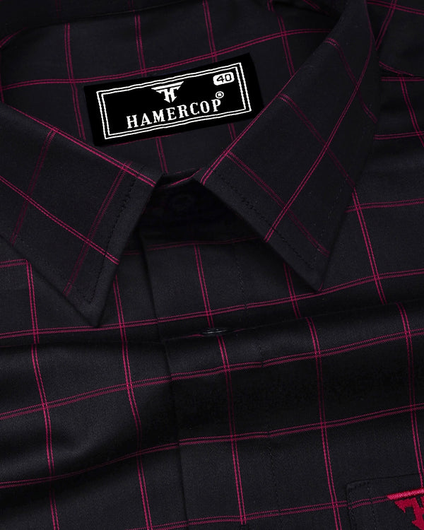 Monor Pink With Black Check Premium Cotton Shirt