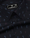 Froyo Black Flower Printed Self Stripe Dobby Cotton Shirt