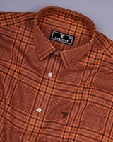 Tangerine Orange Twill Check Plaid Flannel Cotton Shirt