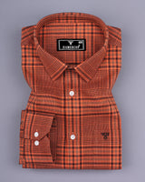 Tangerine Orange Twill Check Plaid Flannel Cotton Shirt