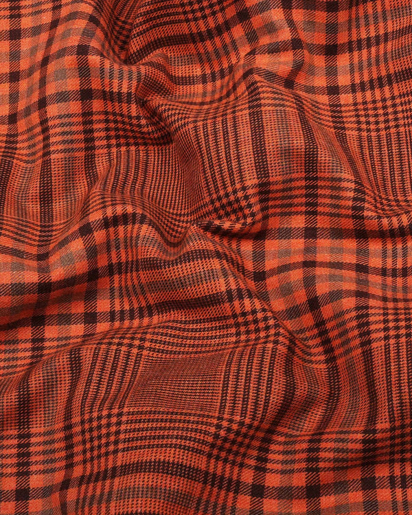 Tangerine Orange Twill Check Plaid Flannel Cotton Shirt