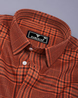 Tangerine Orange Twill Check Plaid Flannel Cotton Shirt