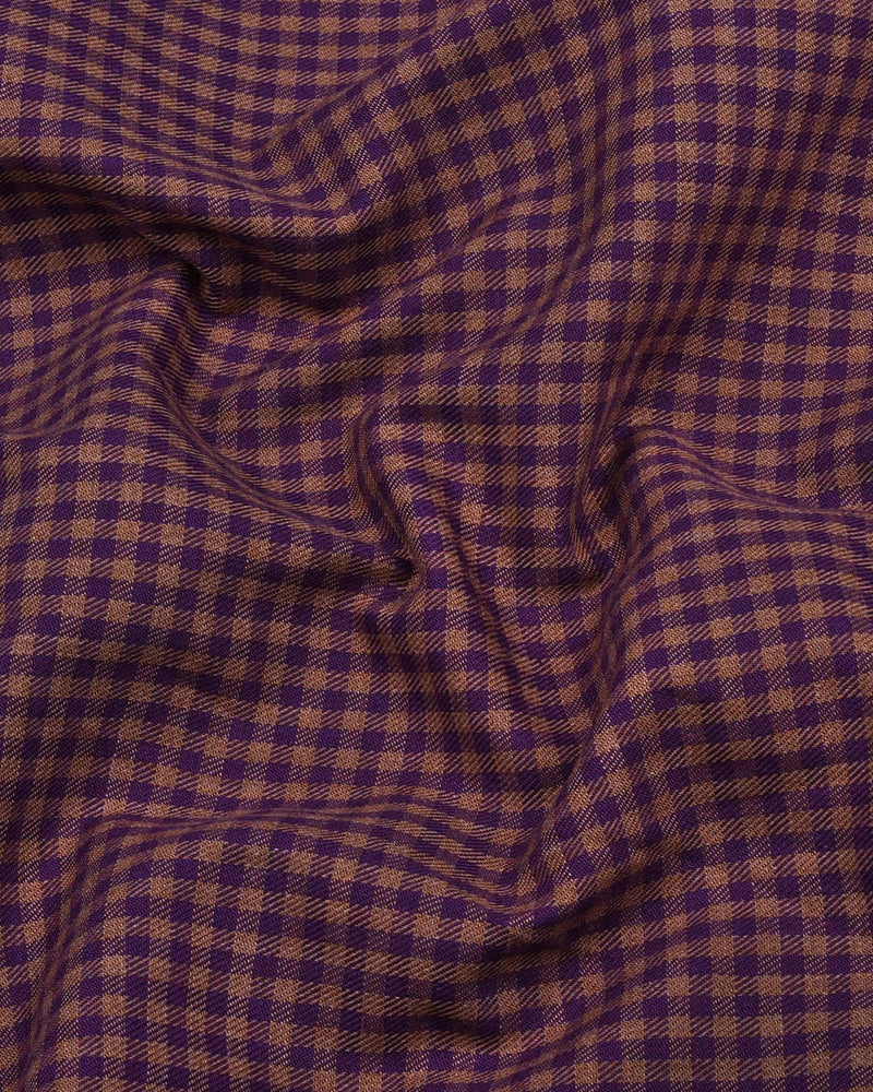 Purple With Mustard Plaid Flannel Twill Check Cotton Shirt