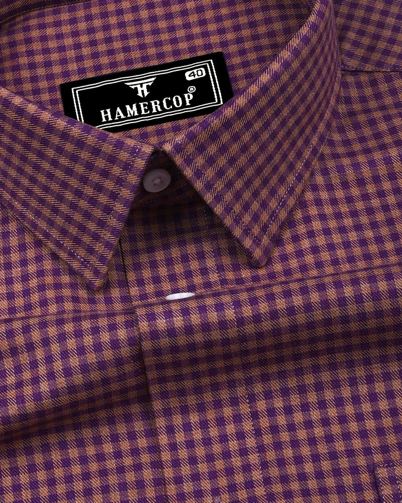 Purple With Mustard Plaid Flannel Twill Check Cotton Shirt