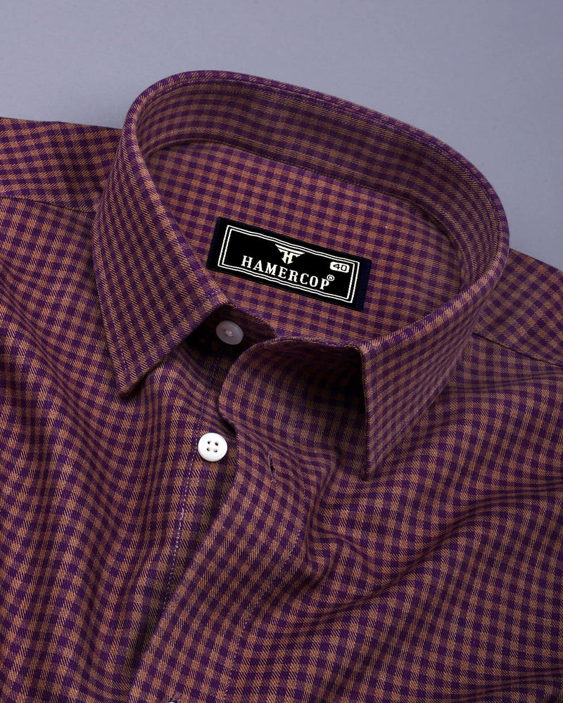 Purple With Mustard Plaid Flannel Twill Check Cotton Shirt