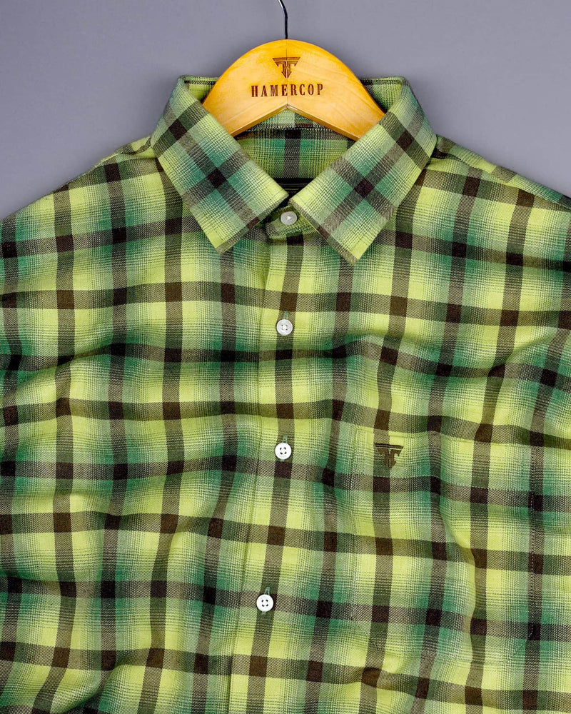 Bresso Green Plaid Flannel Twill Check Cotton Shirt