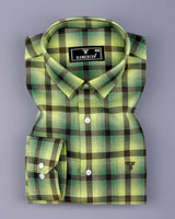 Bresso Green Plaid Flannel Twill Check Cotton Shirt