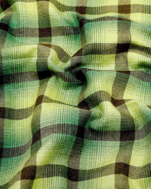 Bresso Green Plaid Flannel Twill Check Cotton Shirt