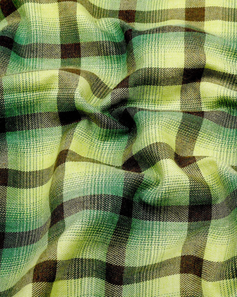 Bresso Green Plaid Flannel Twill Check Cotton Shirt