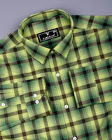 Bresso Green Plaid Flannel Twill Check Cotton Shirt