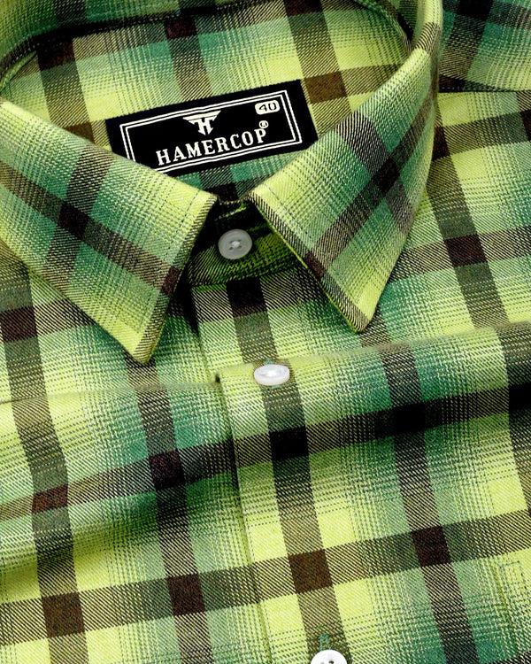 Bresso Green Plaid Flannel Twill Check Cotton Shirt