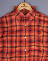 Bresso Orange Plaid Flannel Twill Check Cotton Shirt