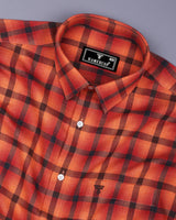 Bresso Orange Plaid Flannel Twill Check Cotton Shirt