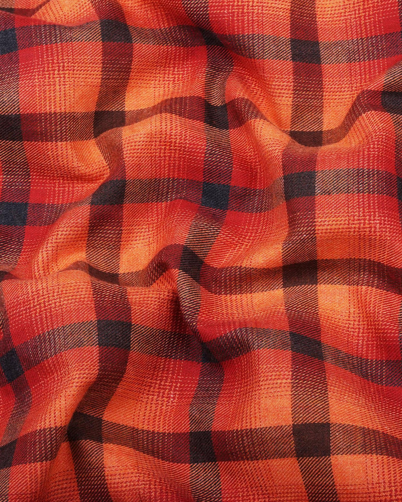 Bresso Orange Plaid Flannel Twill Check Cotton Shirt