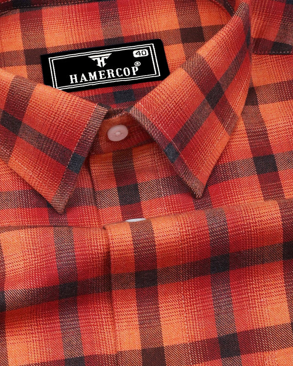 Bresso Orange Plaid Flannel Twill Check Cotton Shirt