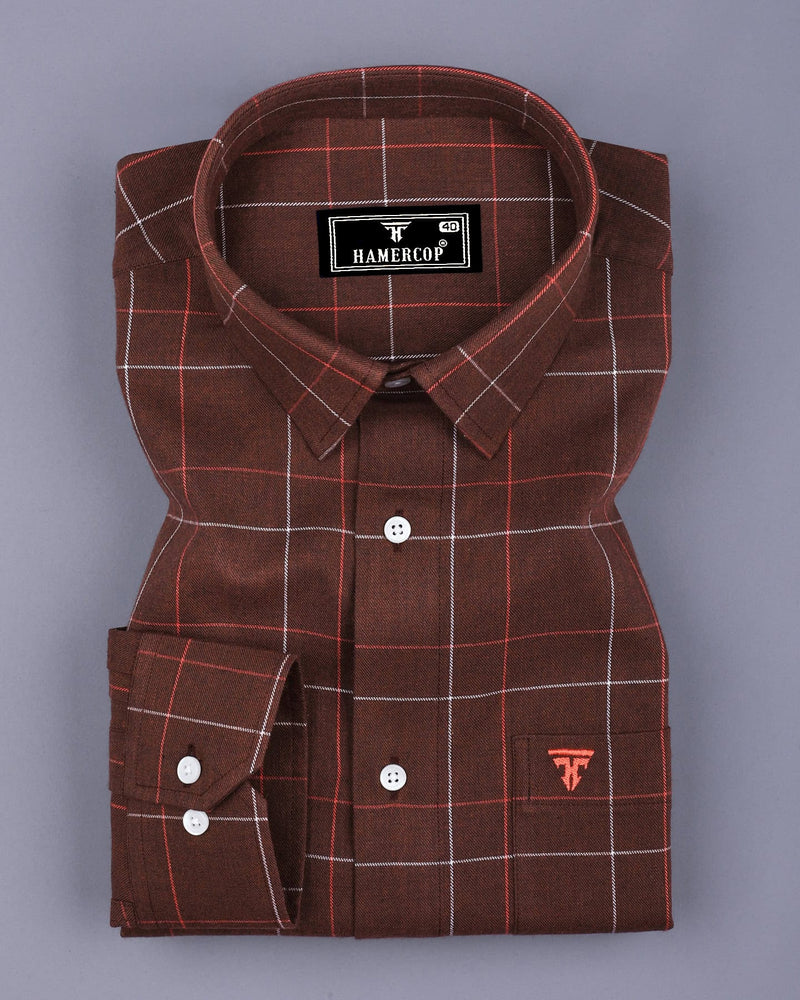 Chocolate Brown Plaid Flannel Twill Check Cotton Shirt | Hamercop Chocolate Brown Plaid Flannel Twill Check Cotton Shirt | Hamercop