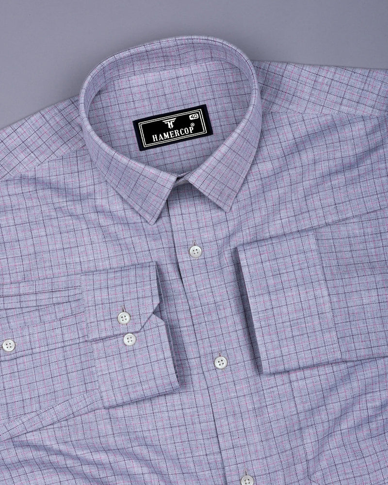 Gray Melange With Purple Plaid Flannel Check Cotton Shirt