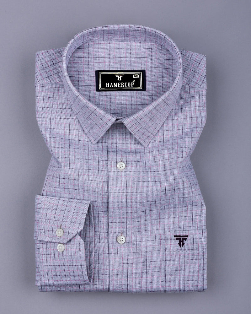 Gray Melange With Purple Plaid Flannel Check Cotton Shirt