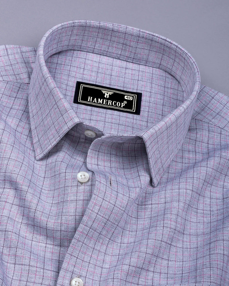 Gray Melange With Purple Plaid Flannel Check Cotton Shirt