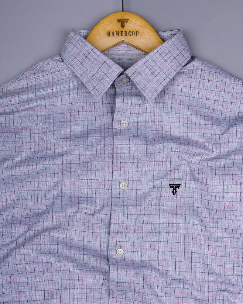 Gray Melange With Purple Plaid Flannel Check Cotton Shirt