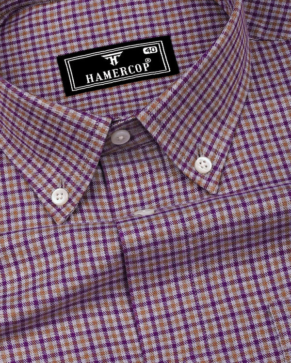 Mitzic Purple With Mustard Plaid Flannel Twill Check Shirt