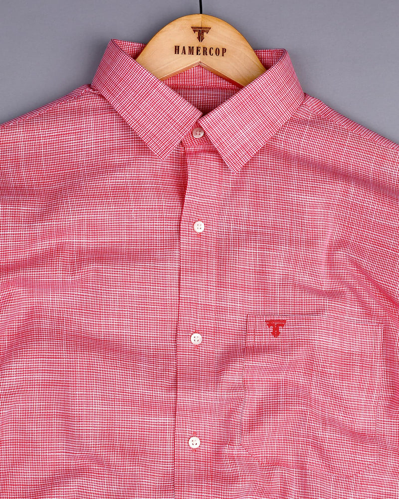 Opsin Cranberry Pink Houndstooth Check Amsler Cotton Shirt