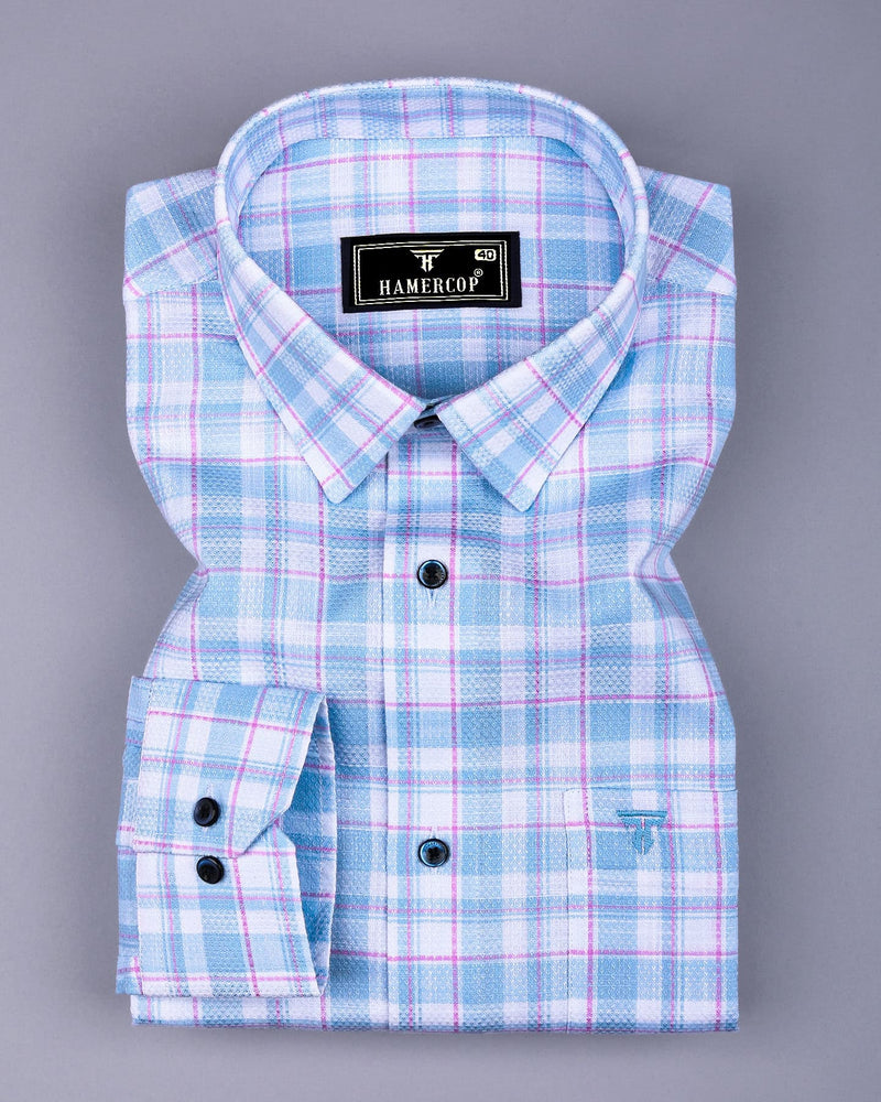 Lumpkin Blue With White Dobby Check Cotton Shirt