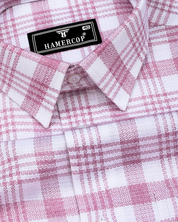 Dynesty Pink With White Check Dobby Cotton Shirt