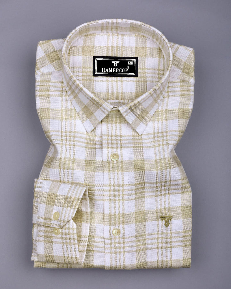 Dynesty Cream With White Check Dobby Cotton Shirt