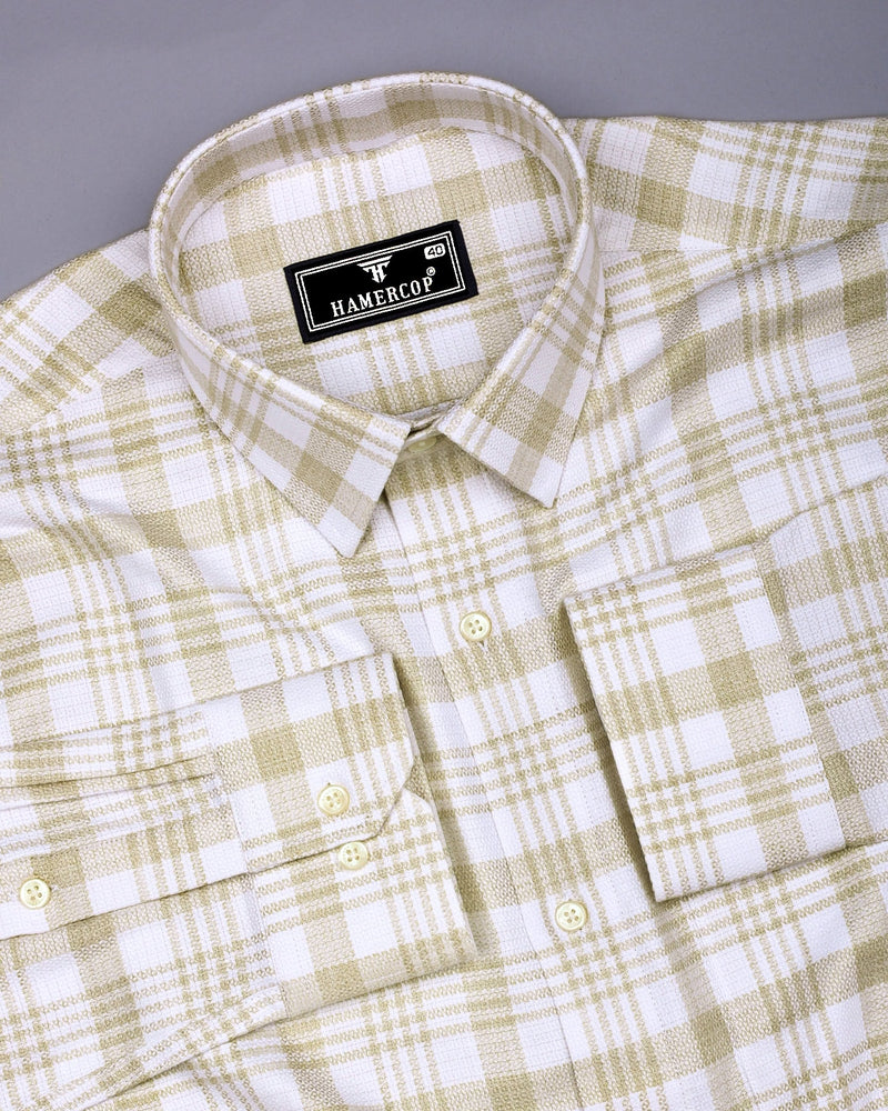 Dynesty Cream With White Check Dobby Cotton Shirt
