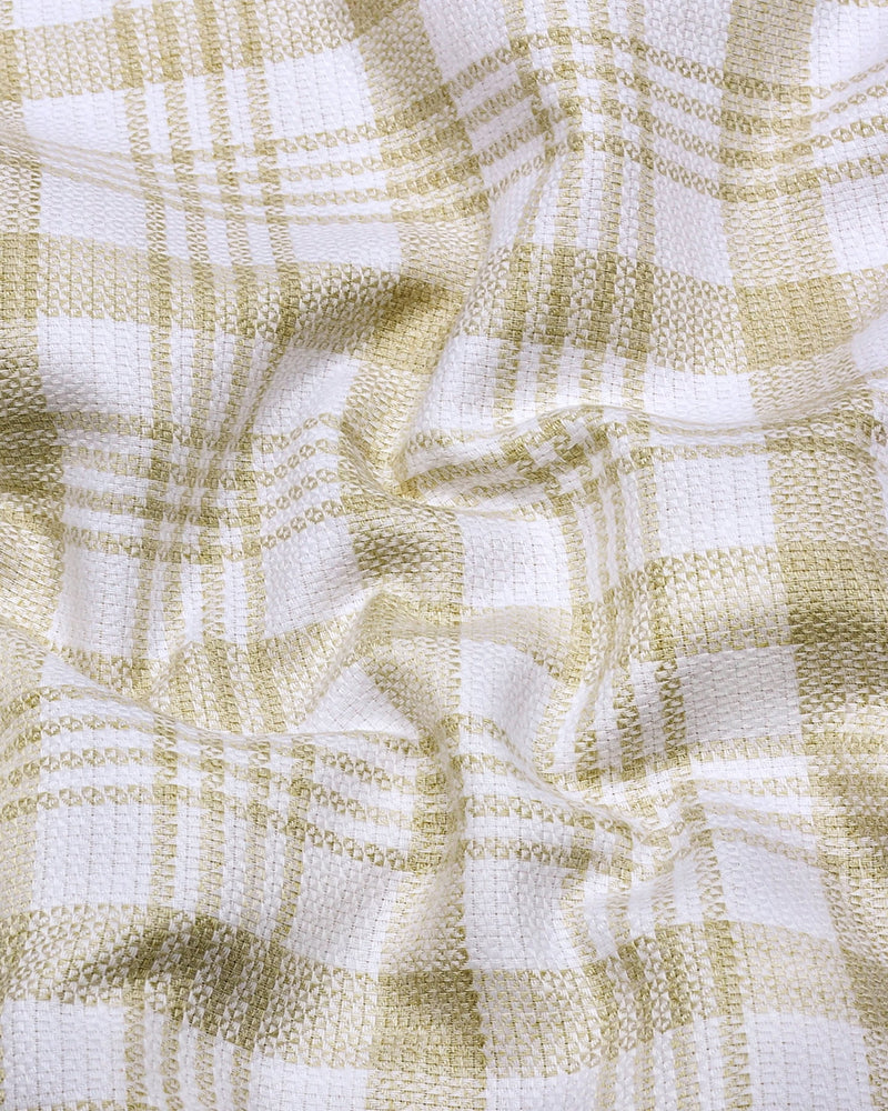 Dynesty Cream With White Check Dobby Cotton Shirt