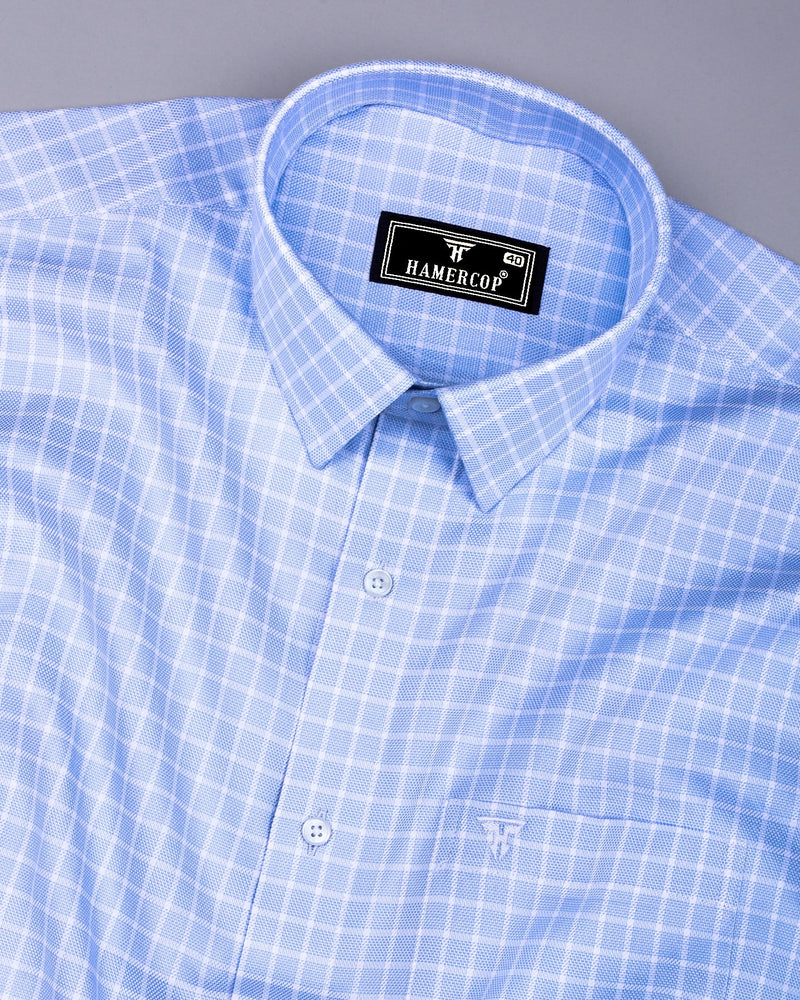 Toxic Blue With White Check Premium Giza Shirt