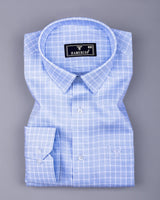 Toxic Blue With White Check Premium Giza Shirt