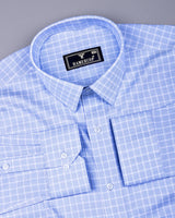 Toxic Blue With White Check Premium Giza Shirt