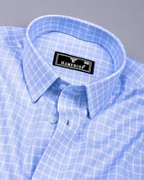 Toxic Blue With White Check Premium Giza Shirt