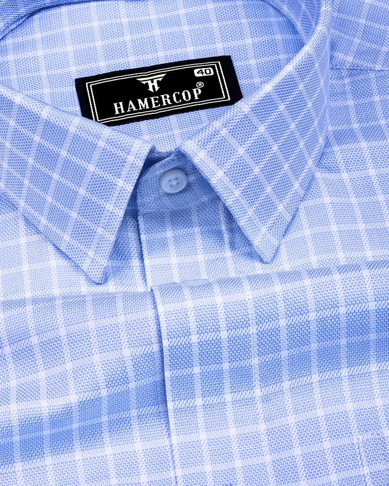 Toxic Blue With White Check Premium Giza Shirt