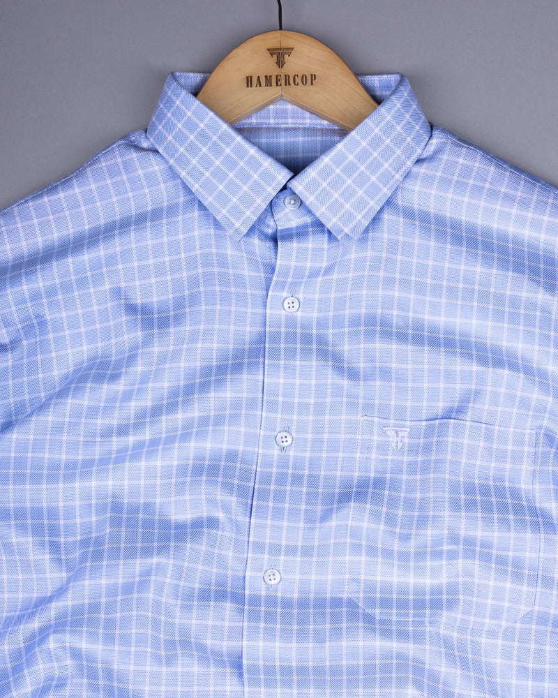 Toxic Blue With White Check Premium Giza Shirt