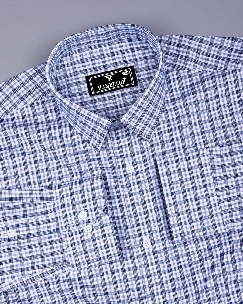 Zinc Blue With White Check Premium Cotton Shirt