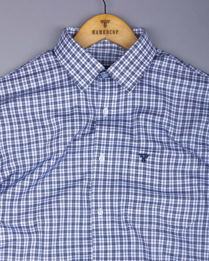 Zinc Blue With White Check Premium Cotton Shirt