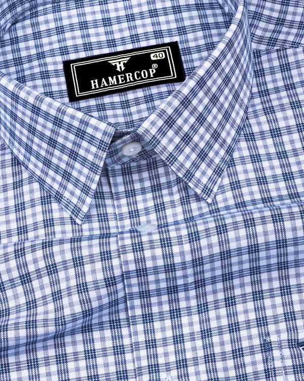 Zinc Blue With White Check Premium Cotton Shirt