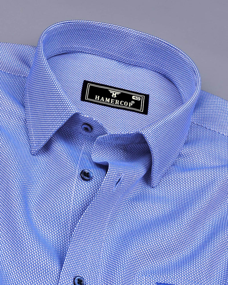 Itzig Blue With White Jacquard Textured Dobby Cotton Shirt