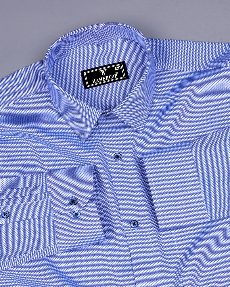 Itzig Blue With White Jacquard Textured Dobby Cotton Shirt