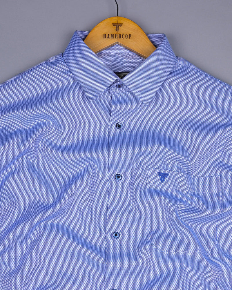 Itzig Blue With White Jacquard Textured Dobby Cotton Shirt