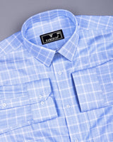 Squrzac Skyblue With White Check Premium Giza Shirt