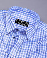 Magnesia Blue With White Check Formal Cotton Shirt