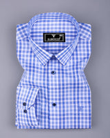 Magnesia Blue With White Check Formal Cotton Shirt