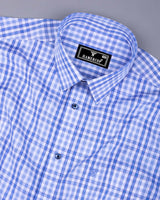 Magnesia Blue With White Check Formal Cotton Shirt