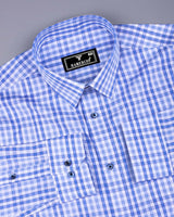 Magnesia Blue With White Check Formal Cotton Shirt