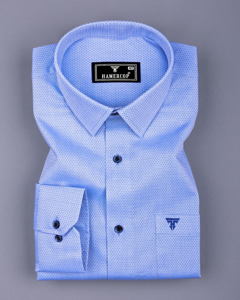 Gemstone SkyBlue With White Jacquard Texture Cotton Shirt