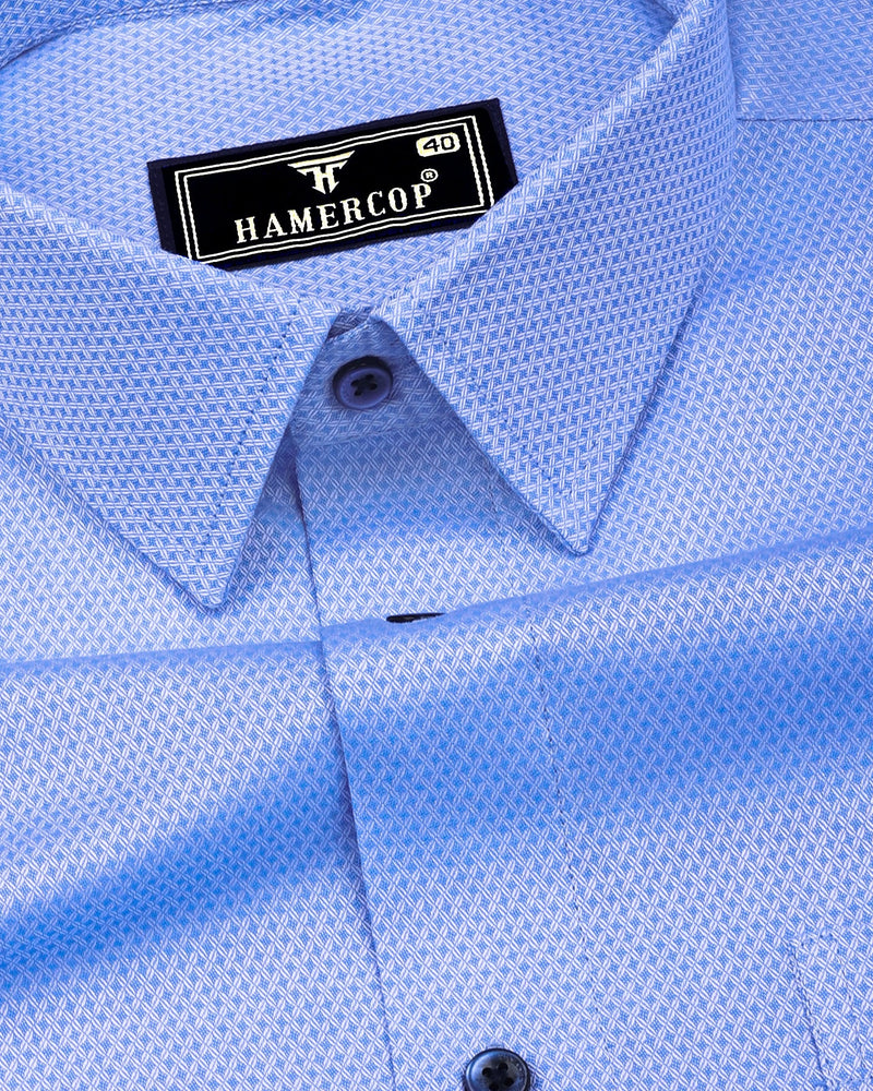 Gemstone Skyblue with White Jacquard Texture Cotton Shirt Hamercop Gemstone Skyblue with White Jacquard Texture Cotton Shirt Hamercop